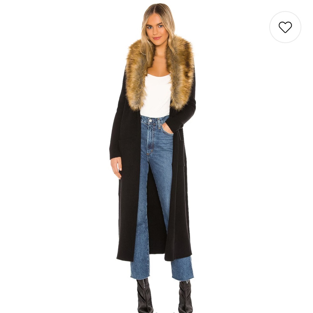 Show Me Your Mumu Lombardi long cardigan in black with a faux fur trim NWT